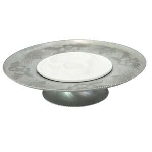 Wilson Specialties Lazy Susan Aluminum Metal Turntable Cake Stand Ceramic Plate